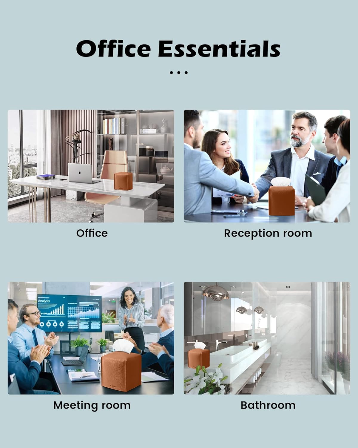 Tissue Box Cover for PU Leather, Modern Simple Solid Color Holder Square Tissue Bag, Ideal for Bathrooms,Office,Car,Nightstand,Outdoor Tent,Dining Table,5"X5"X5", Single Camel