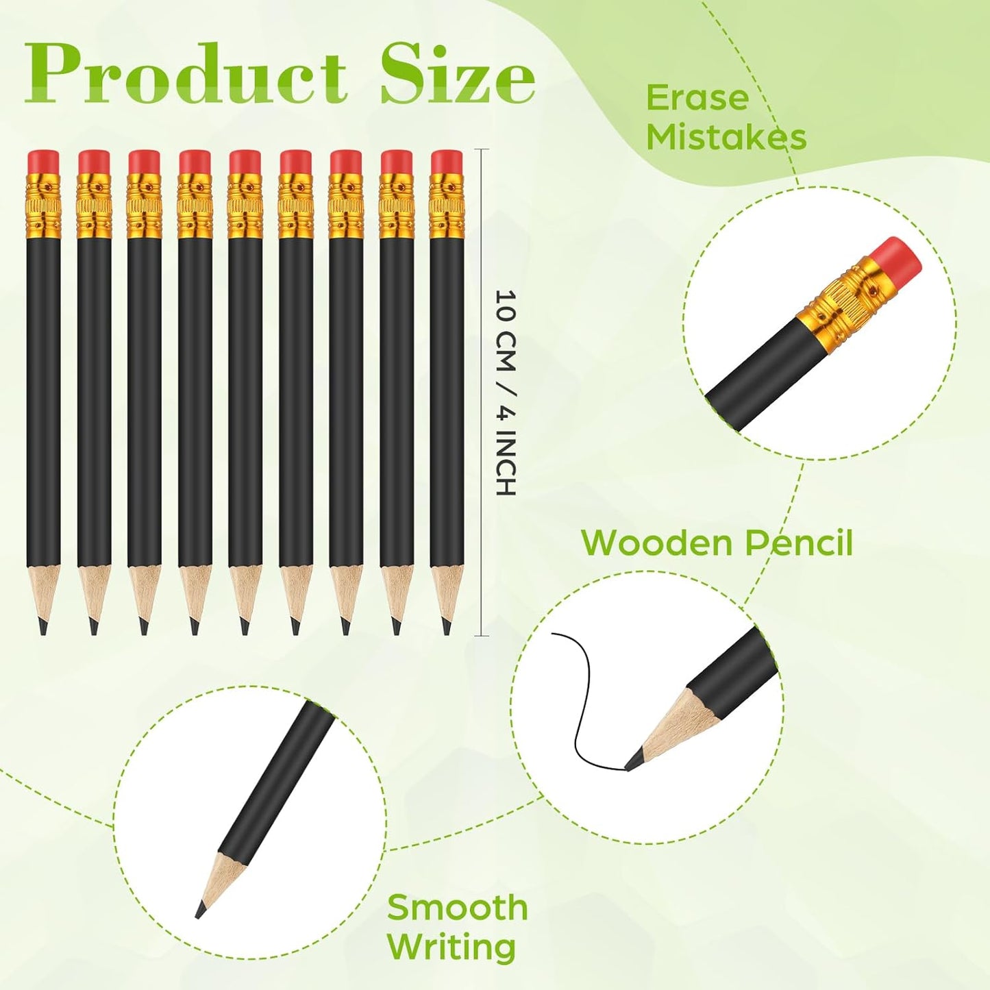 50 Pcs 4 Inch Mini Golf Pencils with Erasers Bulk Pack of Wooden Pencils for Parties Weddings School and Offices (Black)