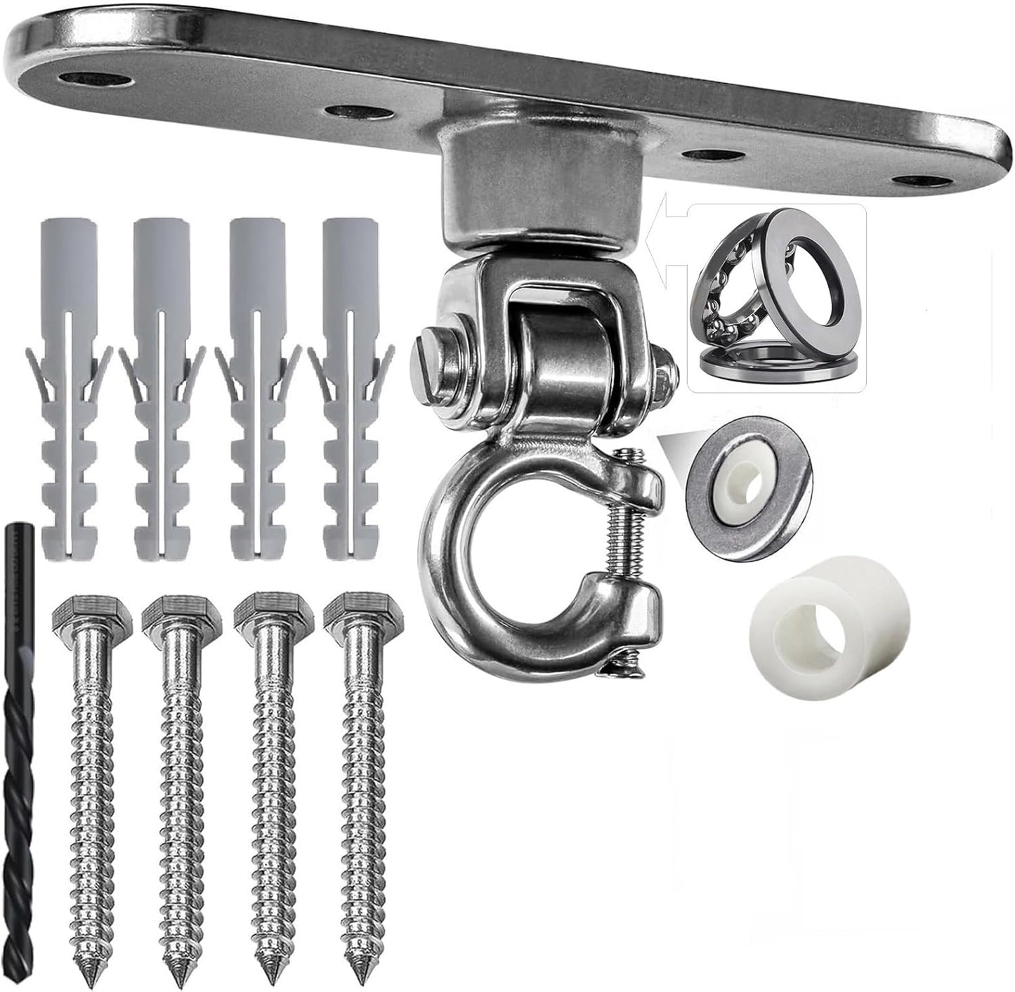 Heavy Duty Stainless Swing Hanger with Smooth Bearings 180°+360°Swing Hardware, 1500 lb Capacity Playground Yoga Hammock Chair Sandbag Porch Swing Bag