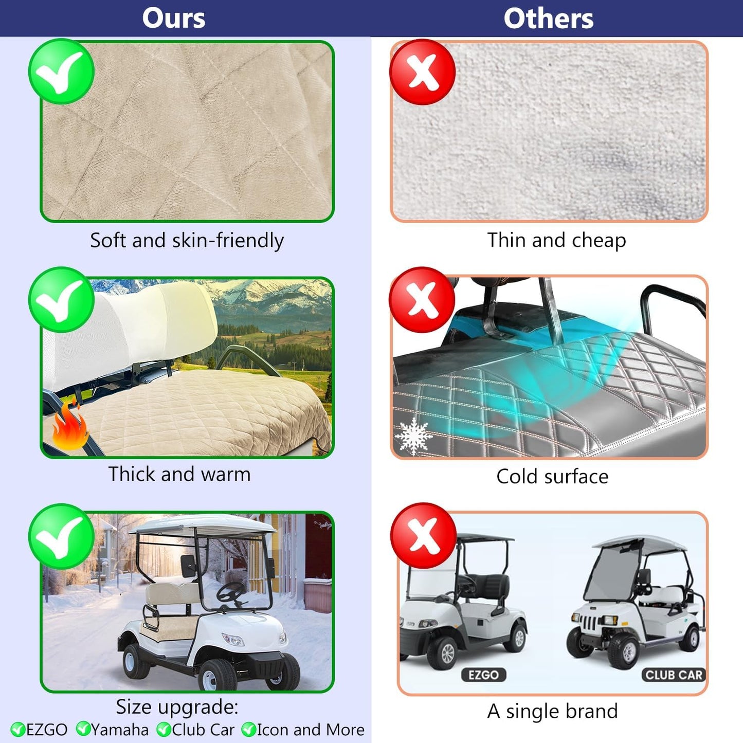 YOKYHOM Golf Cart Seat Covers, Golf Cart Seat Towel Blanket, Short Plush Surface, Soft and Comfortable, Suits EZGO, Yamaha, Club Car and Other 2-Seat Golf Carts, 51"x 30.5", Khaki