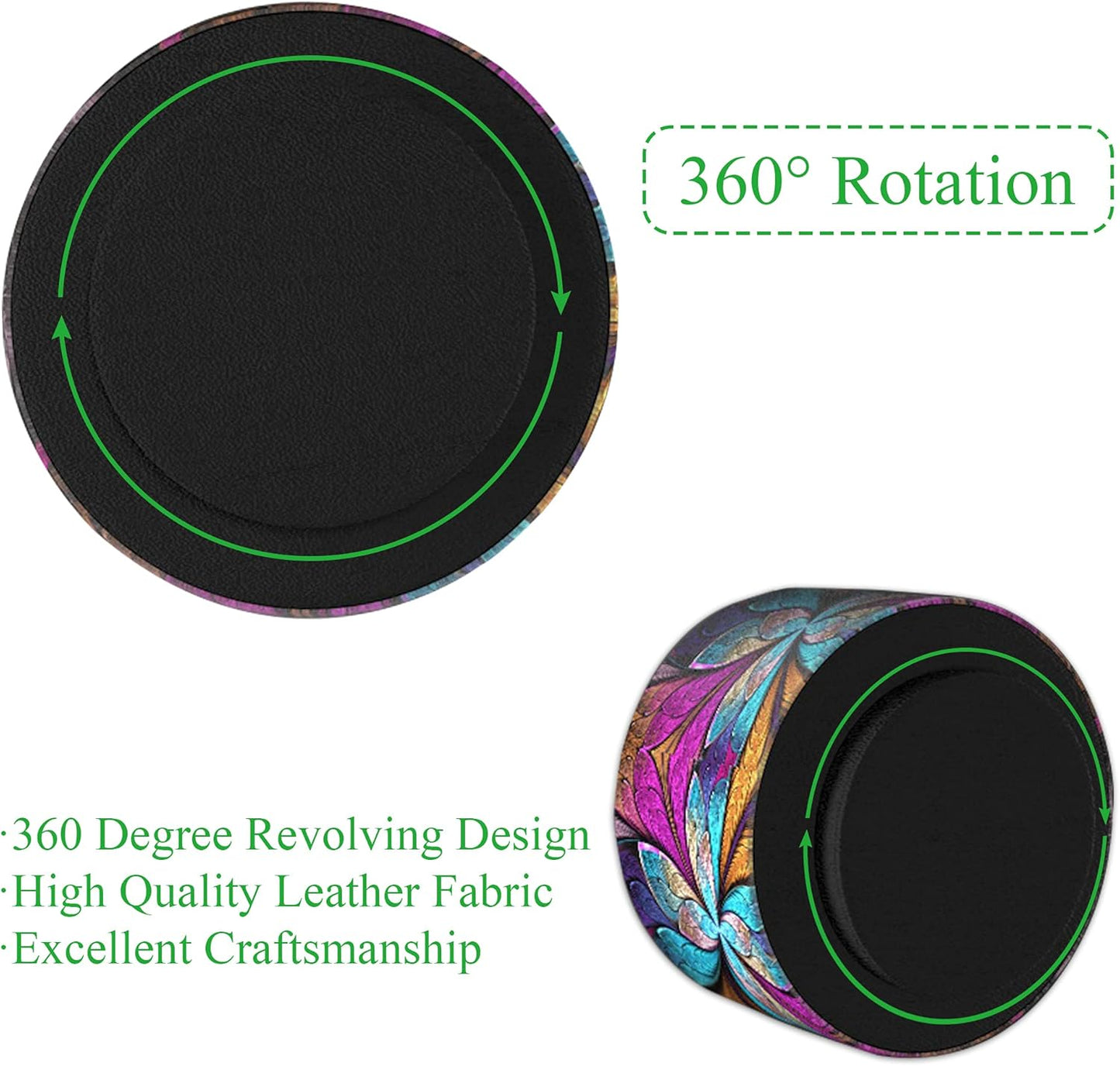 Hennaja Round Leather Art Supply Organizer,Remote Control Holder,360 Degree Rotating,Multi-Functional Pencil Holder,4 Compartments Desktop Stationary Organizer(1-Fractal Flower)