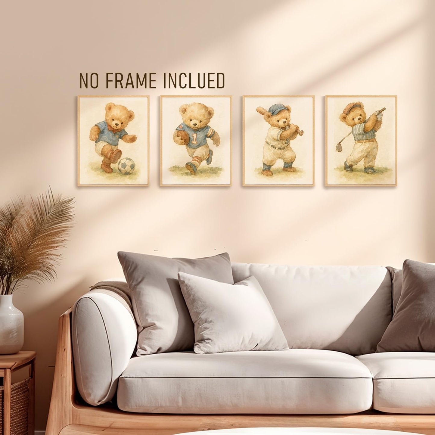 BRRNYOI Bear Nursery Wall Art Posters Set of 4, Sports Room Decor for Boys, Vintage Golf Baseball Football Soccer Bear Canvas Prints Wall Decor for Kids Boy Bedroom Playroom, 8x10 Unframed