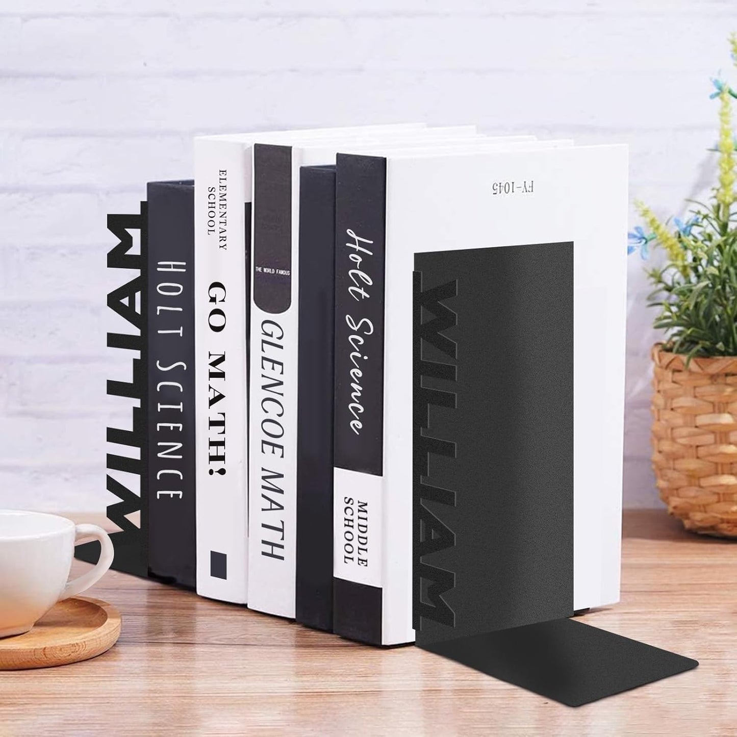 Personalized Name Bookends Decorative 2 Pcs, Metal Book Ends for Shelves, Modern Heavy Duty Bookend Stopper, Custom Last Name Book Shelf Holder for Home Office Study Room, Desk Book Organizer