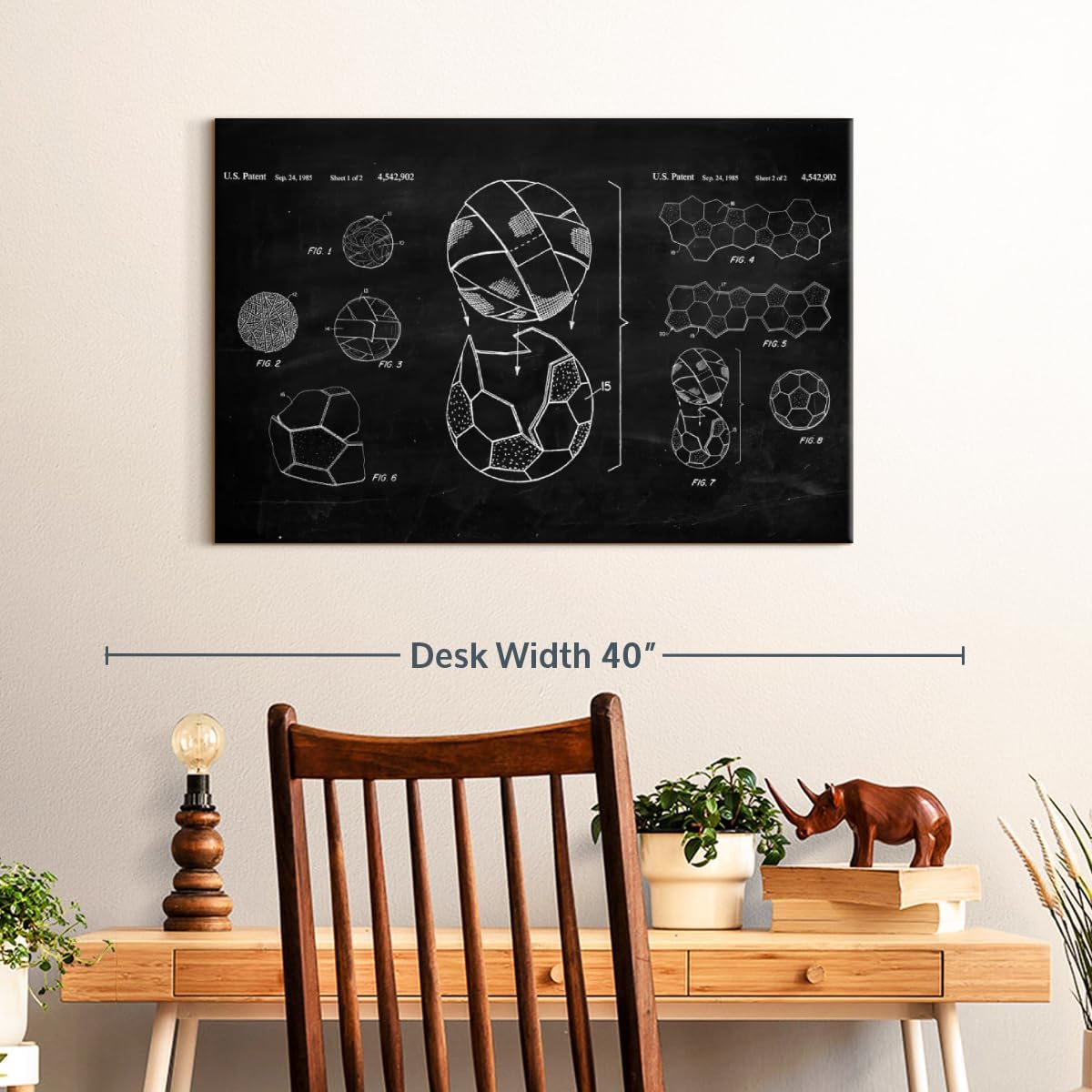 ElephantStock Soccer Ball BW Patent Canvas - 1 Panel Sports Patent Wall Art Decor - Sports Decorations for Boys Room - Wall Art and Office Decor - 30" X 20"