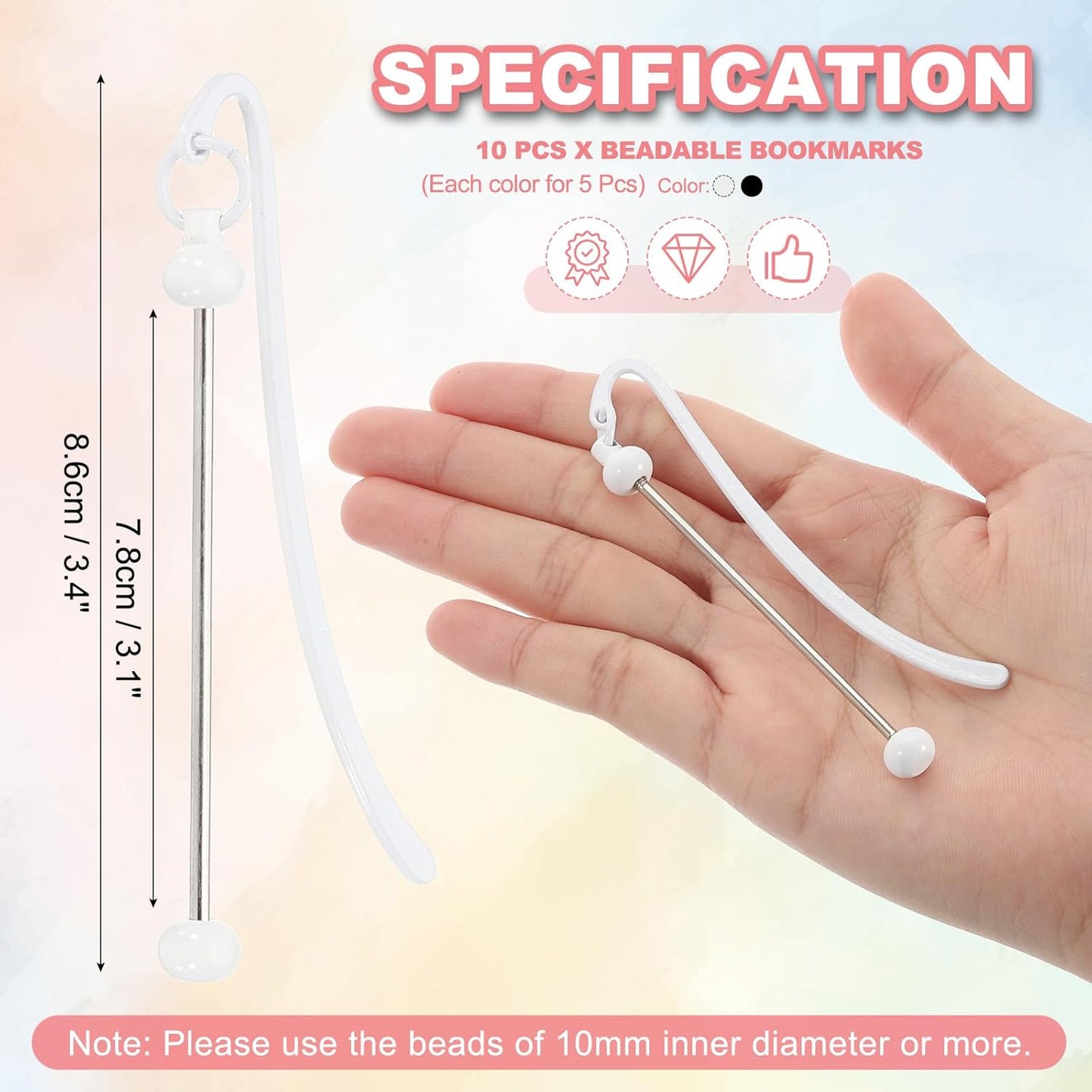 PATIKIL Beadable Bookmarks, 10 Pcs Beaded Bookmark DIY Metal Blank Bar Bulk for Bookmark DIY Making Craft, Beading Pendant Charm, Black/White