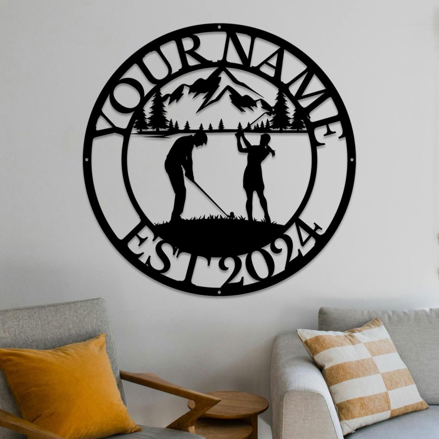 Golf Art Metal Signs,Custom Golf Metal Name Signs,Personalized Golf Signs,Black Golf Metal Wall Art Signs,Golfball Home Outdoor Metal Signs (Style C)