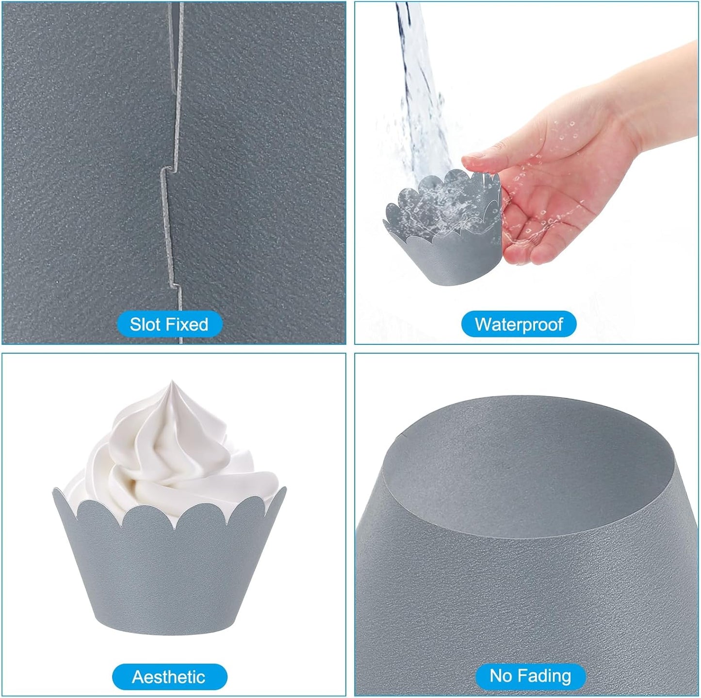 PATIKIL Cupcake Wrappers Paper, 50 Pack Baking Cups Standard Wave Decoration for Anniversary Birthday Weddings and Parties, Silver/Black