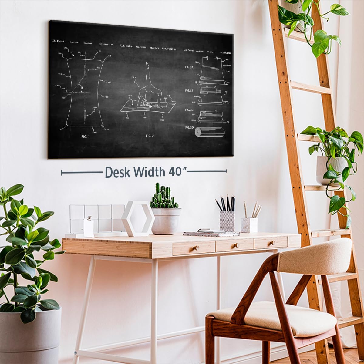 ElephantStock Exercise Mat BW Patent Wall Art - Horizontal Wrapped Canvas - 1-Piece Living Room Wall Decor - Digital Art Patent Canvas Print - Black and White Decor - 45" X 30"