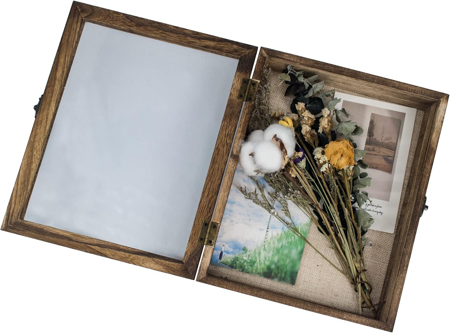 GraduatePro Shadow Box Frame 8x10 Display Case with Linen Back, Real Glass Window Door with Hinge, Picture Frame Wedding Bouquet Memorabilia Medals Photos Memory Box for Keepsakes, Carbonized Black