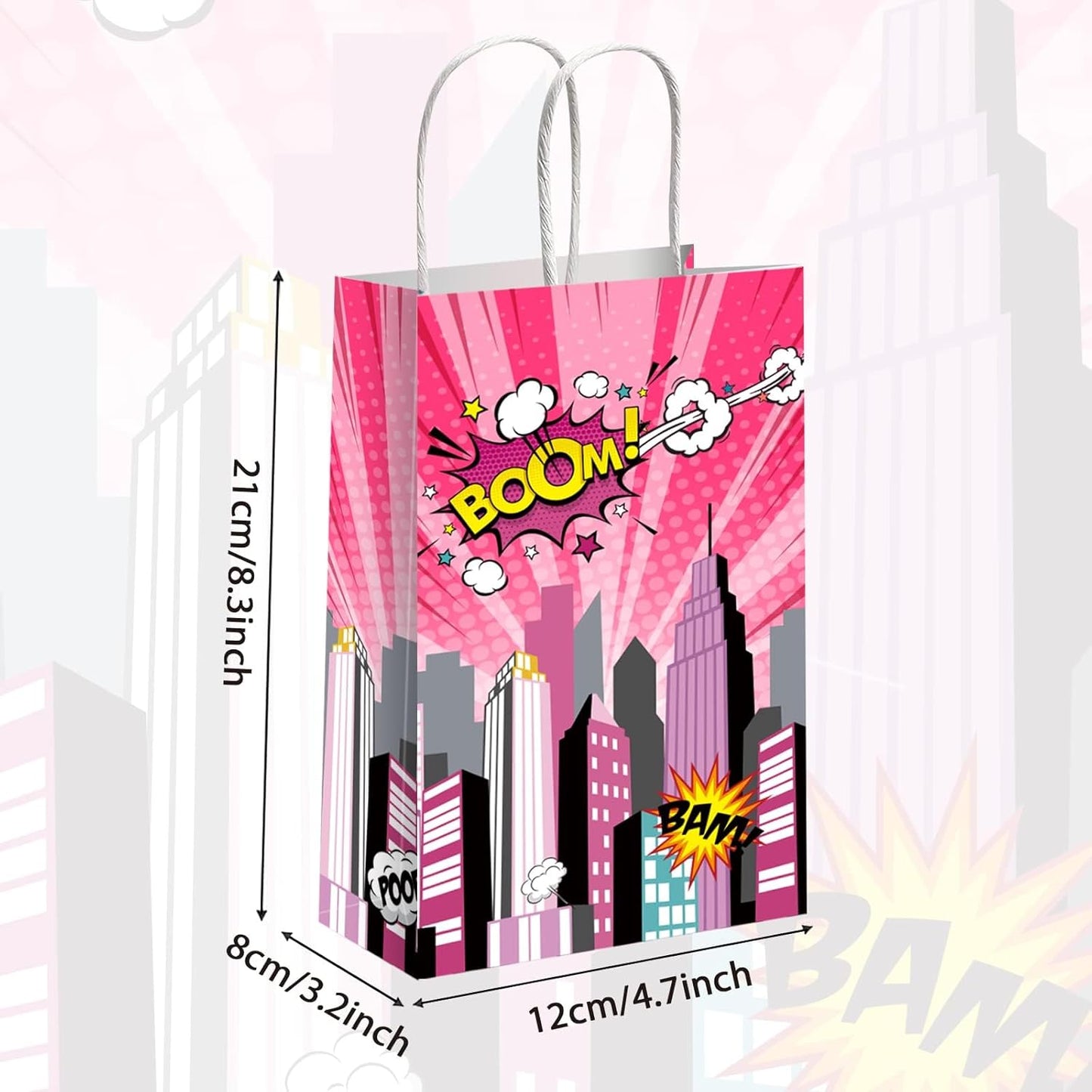 gisgfim 12 Pcs Super Girl Theme Party Supplies Bags Pink Hero Birthday Party Goody Treat Paper Bags Party Decorations Super Girl Theme Baby Shower Birthday Party Gifts 8.3 x 4.7 x 3.2 Inches