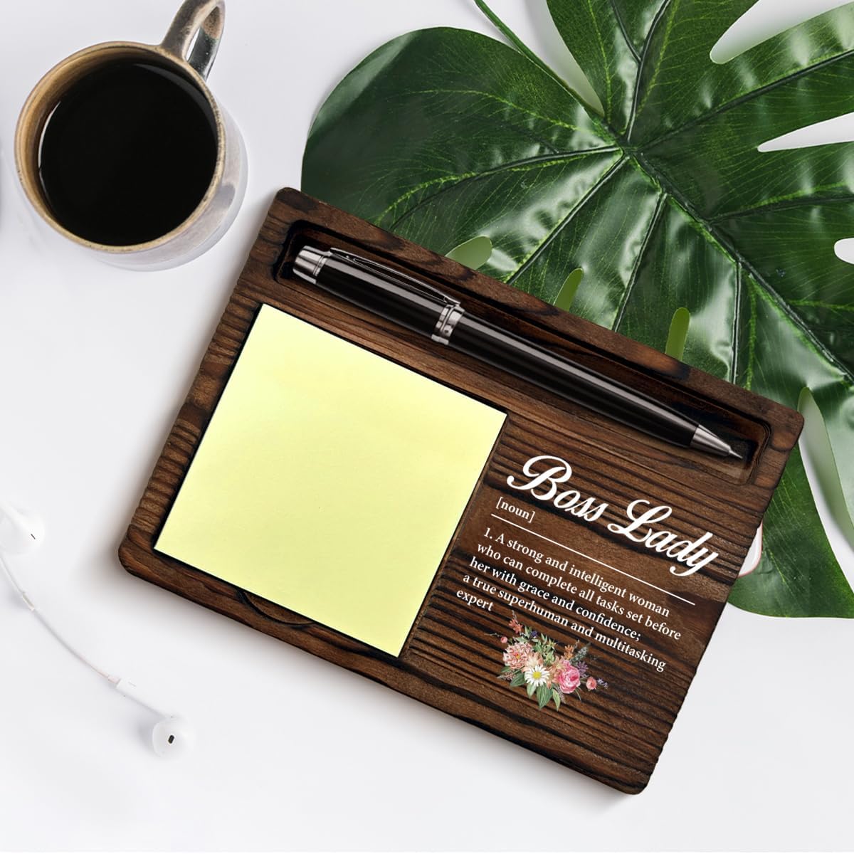 Best Boss Lady Gifts for Women, Thank You Appreciation Gifts for Boss Lady Definition Floral Sticky Note Holder Office Decor