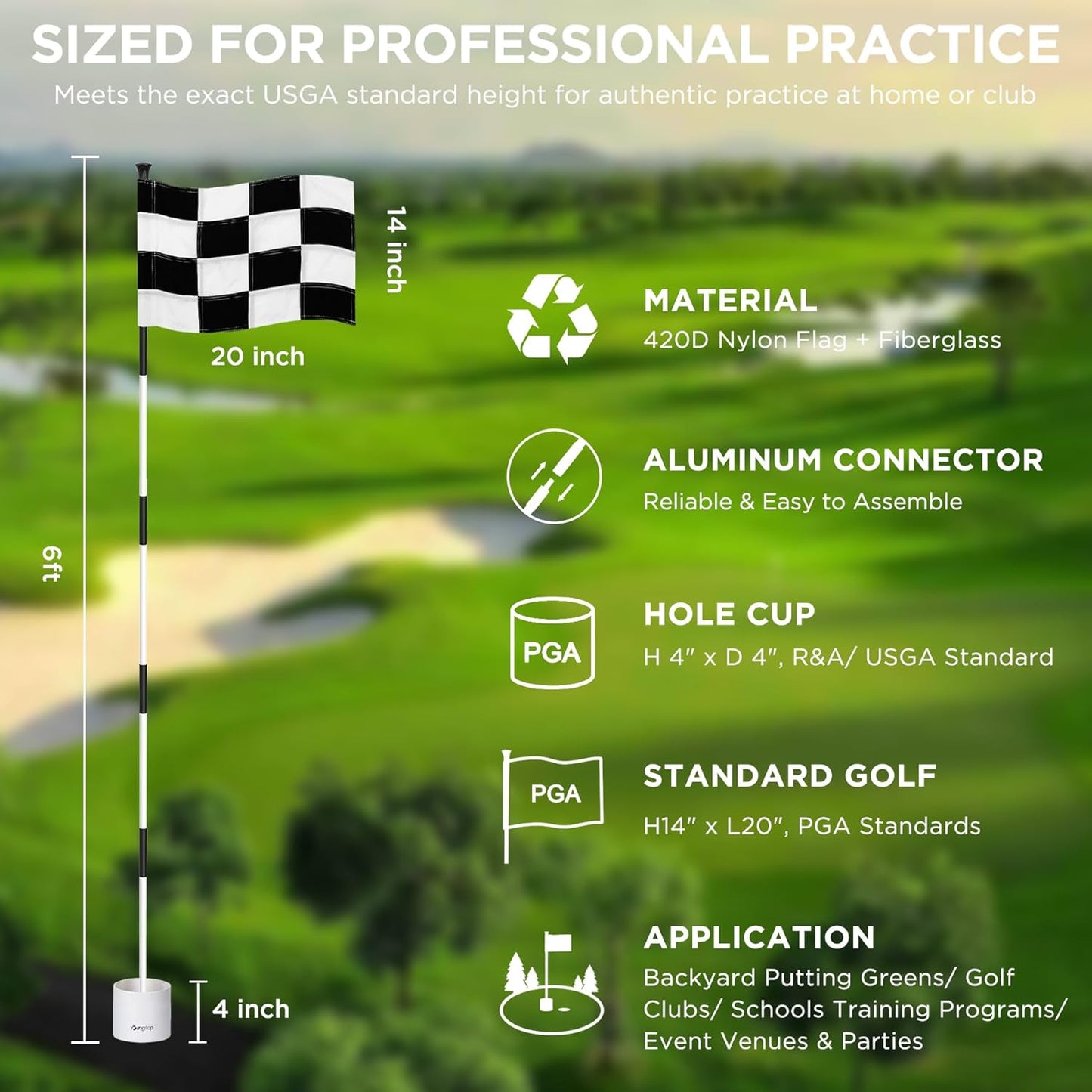 KINGTOP Golf Flagstick 6ft, Portable Five-Section Design for Backyard Practice Putting Green, Driving Range Golf Pin Flag Hole Cup Set, Gift Idea