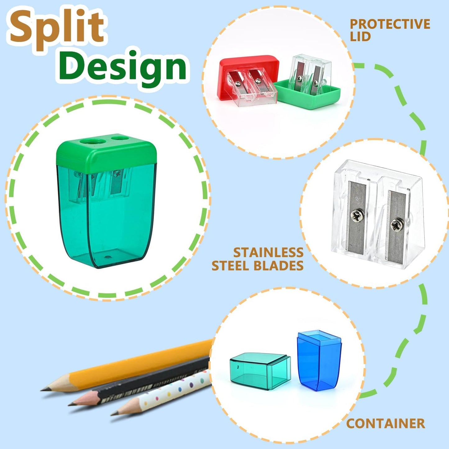 AUSTARK 24Pcs Pencil Sharpener Manual, Small Dual Hole Pencil Sharpeners Bulk for School Office Home, Back to School Supplies