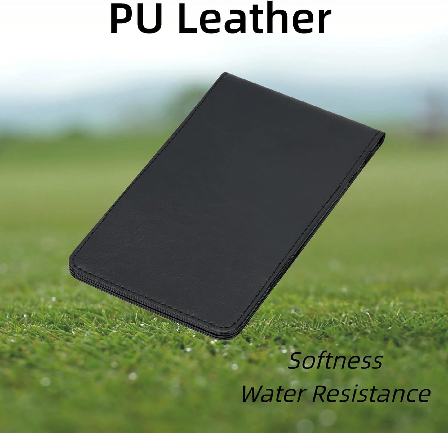 Golf Scorecard Holder PU Leather Yardage Book Cover with 2 Score Card,7.08"×4.33",Black