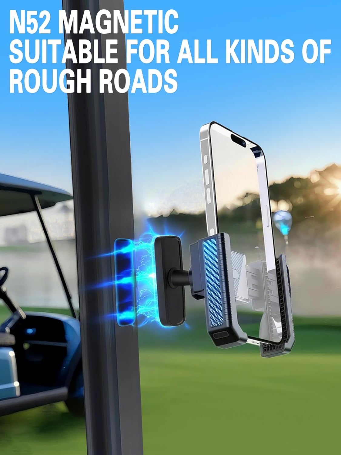 Magnetic Golf Cart Phone Holder-Cell Phones Mount with Neodymium N52 Magnets-Golf Cart Accessories Fit Big Phones and Thick Phone Stand-Golf Essentials Gift for Friend Men Women