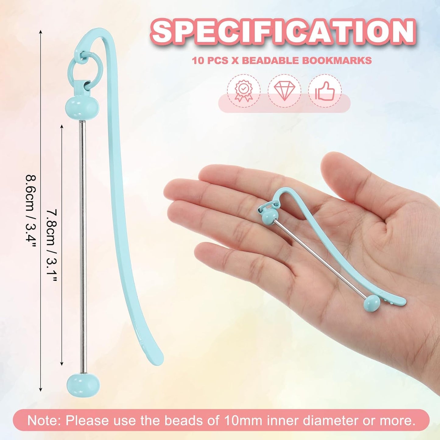 PATIKIL Beadable Bookmarks, 10 Pcs Beaded Bookmark DIY Metal Blank Bar Bulk for Bookmark DIY Making Craft, Beading Pendant Charm, Candy Blue