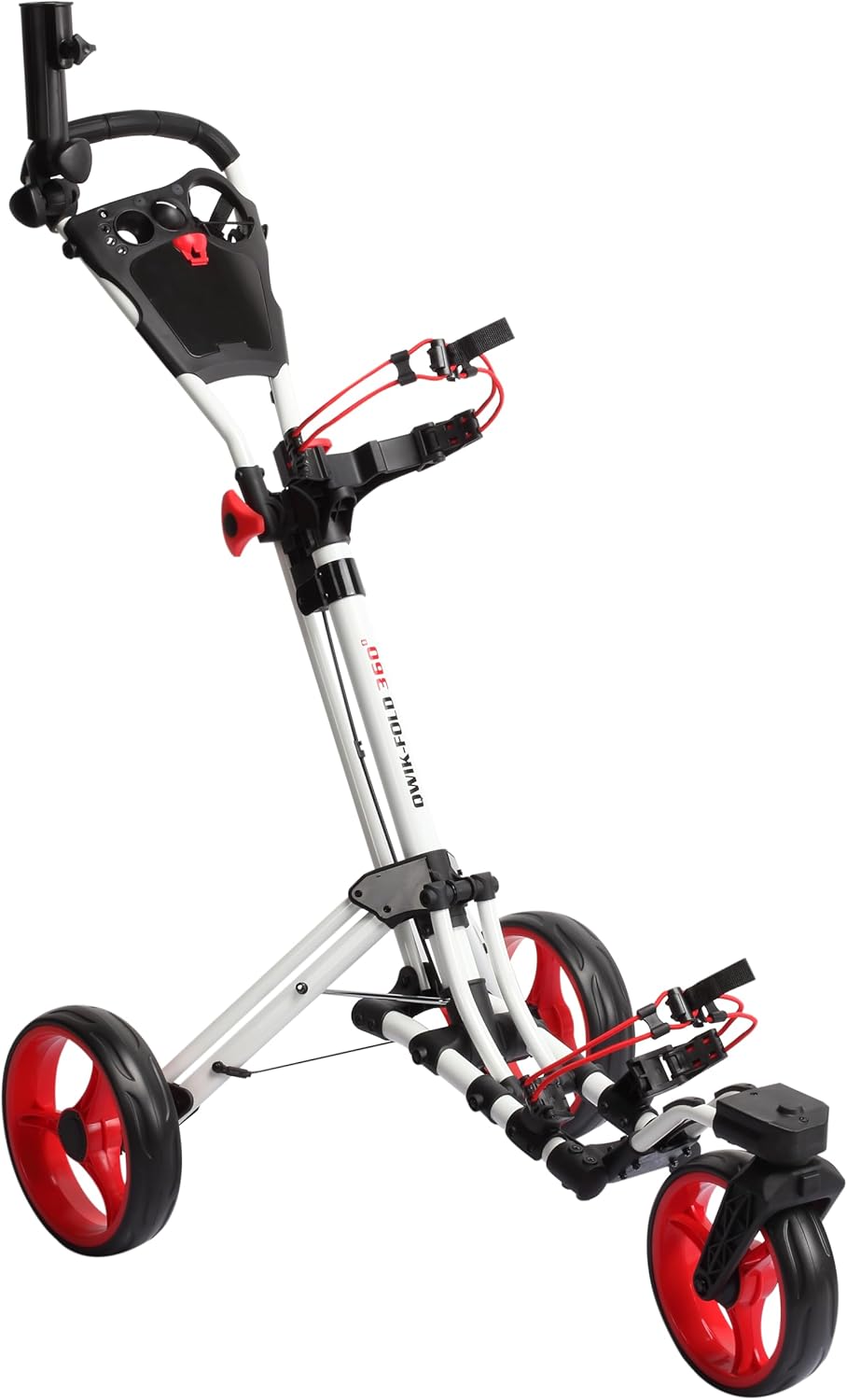 Golf Push Cart 3 Wheel with 360 Rotating Front Wheel, One Second to Open & Close, Lightweight Folding Golf Pull Cart with Foot Brake, Umbrella Holder, Cup Holder, & Storage Compartment