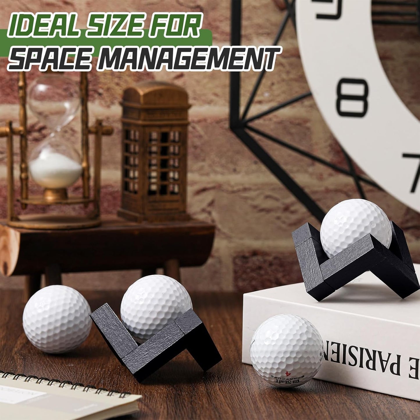 3 Pack Golf Ball Display Stand 1.97 Inch Wooden Golfball Display Case Black Baseball Rack Holder for Souvenir Collections Tabletop Decor Men Golf Enthusiasts