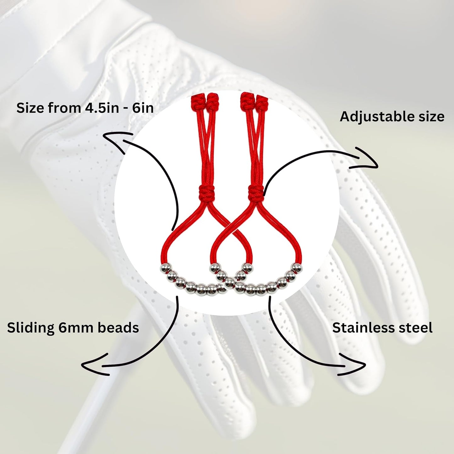 LAMIBEE Pack of 2 Golf Glove Bead Stroke Counter, 10 Stainless Steel Beads Score Counter for Gloves, Stroke Count Resizable Easy to Adjust Golf Round Scoring Tracker Accessory