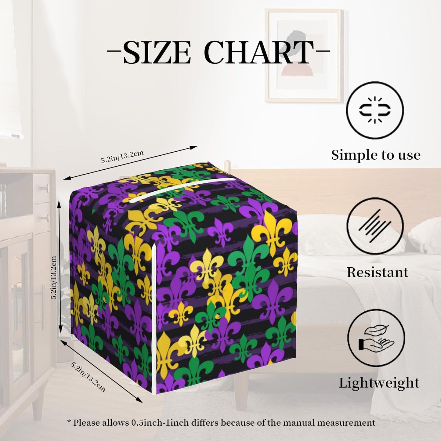 Tissue Box Cover Holder, Mardi Gras Carnival PU Leather Square Tissue Box Cover Decorative Organizer for Bathroom Kitchen Bedroom Vanity Countertop Night Stands