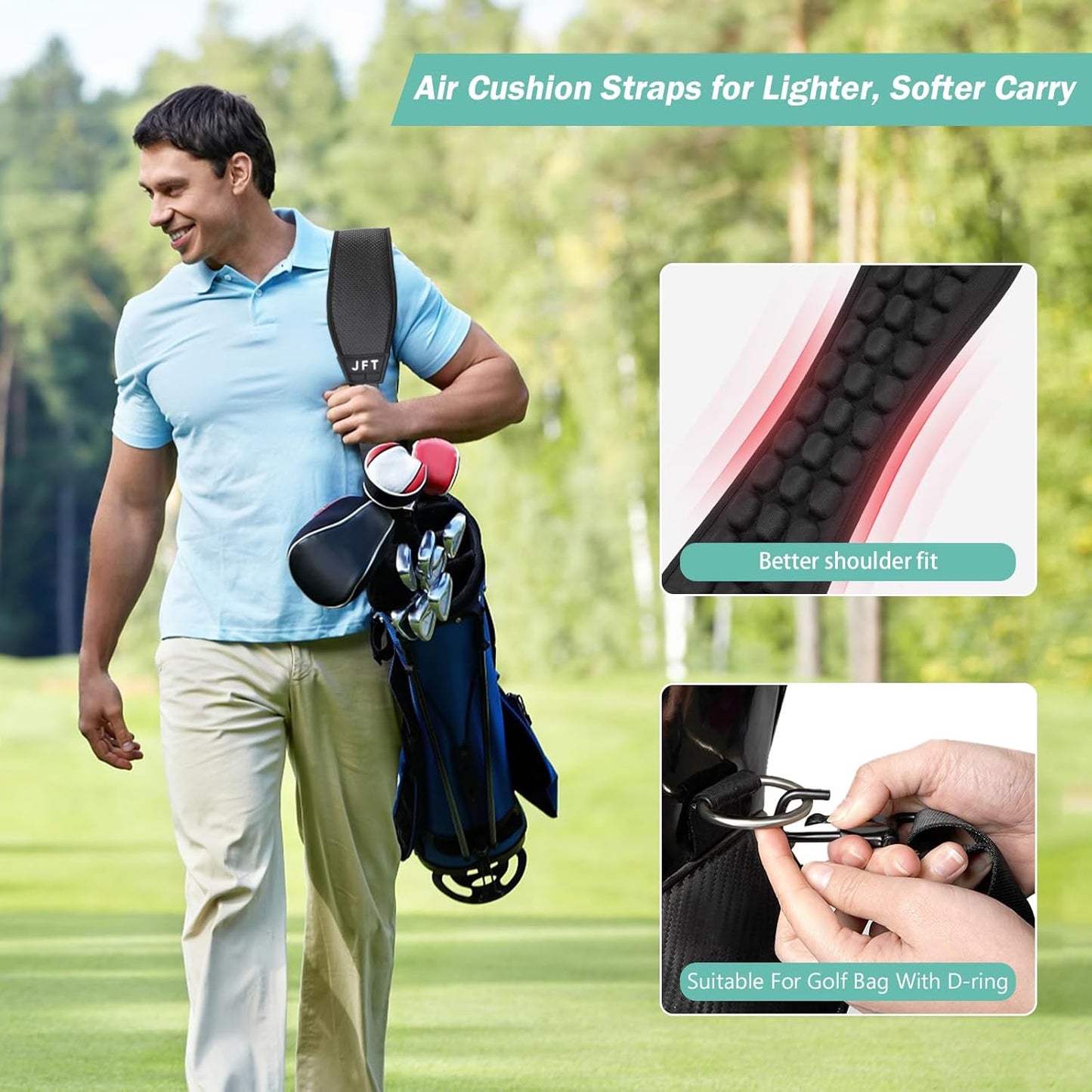 Golf Bag Straps, 3D Air Cushion Anti-Gravity Relieve Stress Universal Adjustable Replacement Strap for Guitar Bag/Fishing Bag/Travel Bag/Medium and Large Backpack