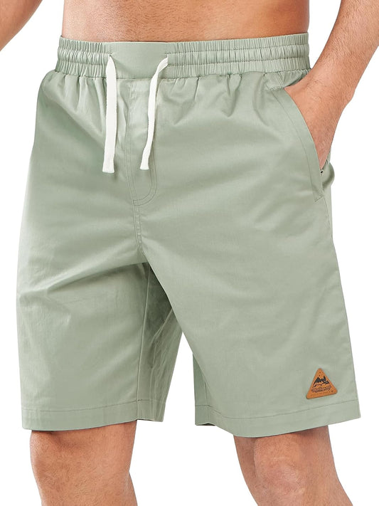 NORTHYARD Mens Casual Shorts-Cotton 9" Golf Hiking Drawstring Elastic Waist Work Shorts with Zipper Pockets