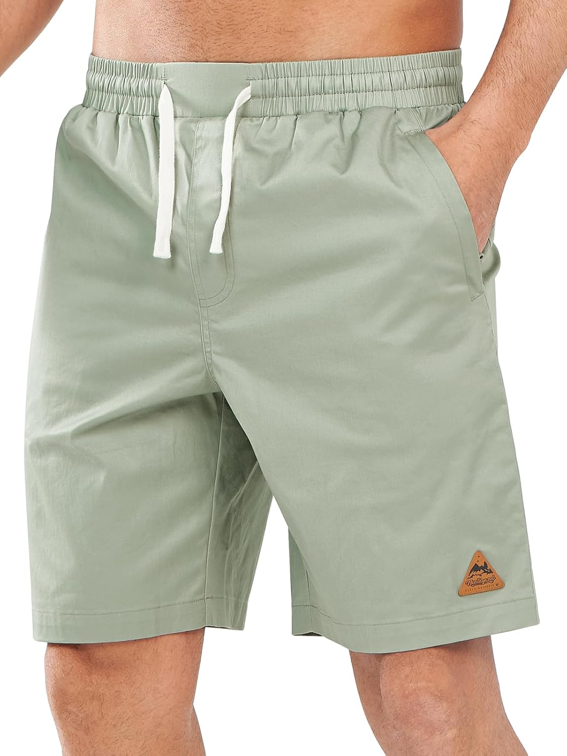 NORTHYARD Mens Casual Shorts-Cotton 9" Golf Hiking Drawstring Elastic Waist Work Shorts with Zipper Pockets