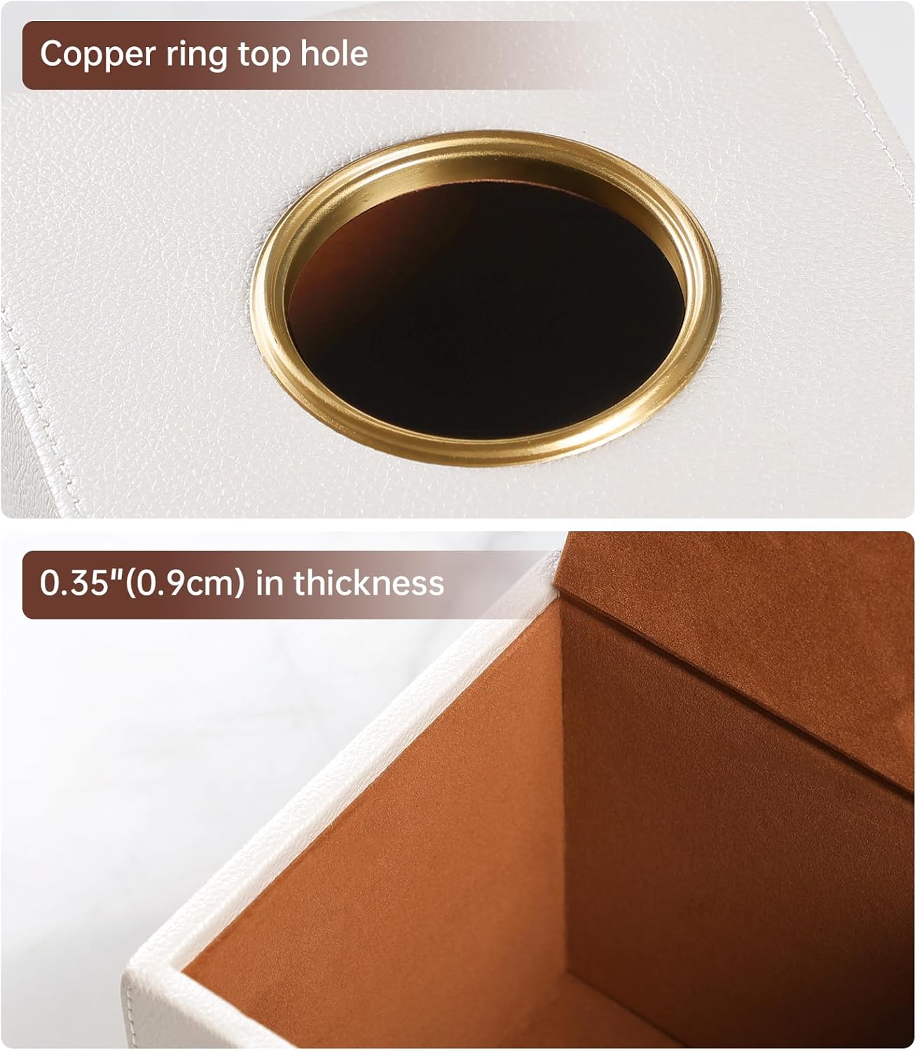 Square Tissue Box Cover, Luxury PU Leather Tissue Holder with Magnetic Closure (Beige)