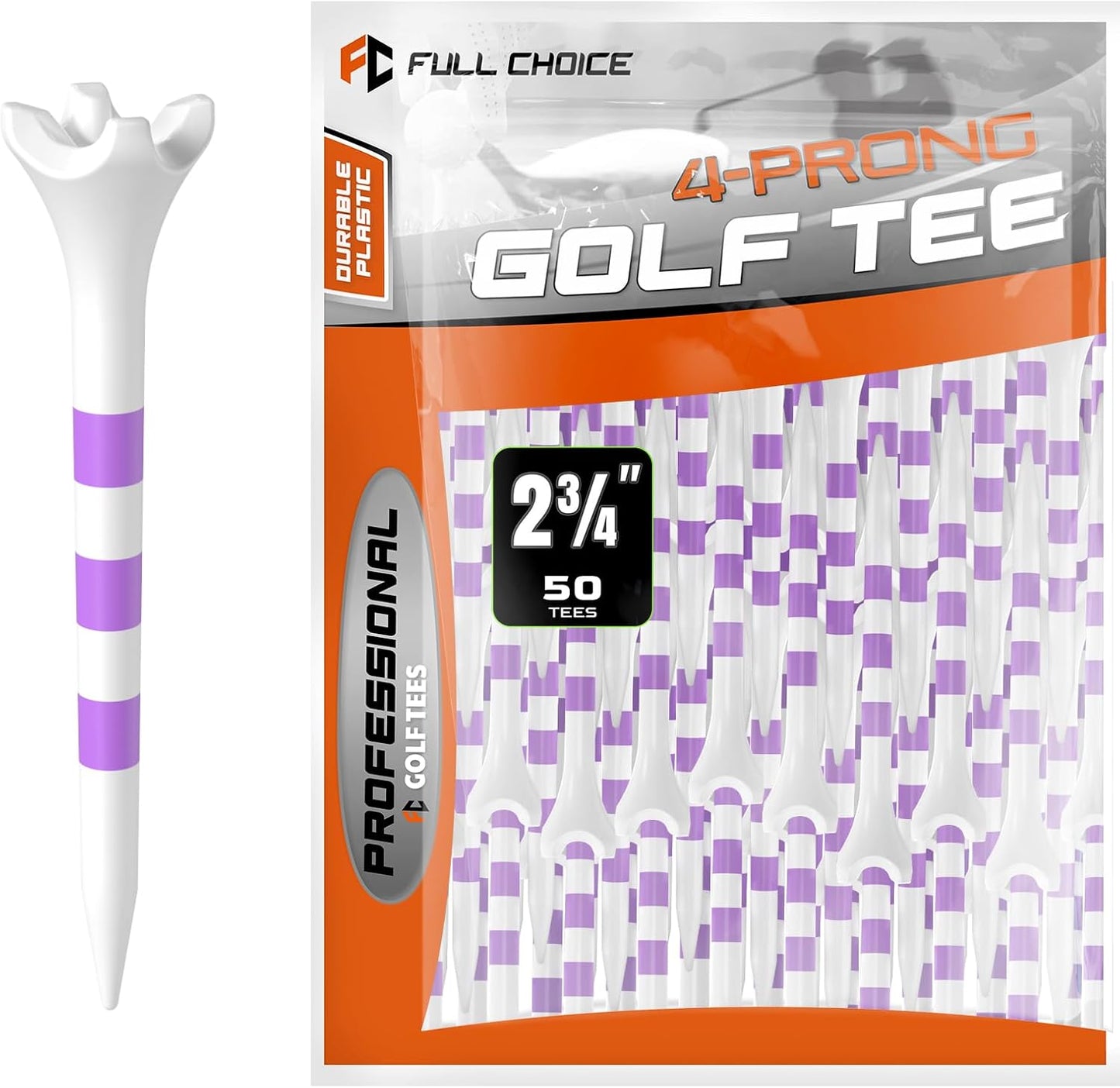 Professional Plastic Golf Tees 100 Pack (3-1/4" or 2-3/4"), Enhanced Durability & Stability, Engineered to Minimize Friction and Side Spin