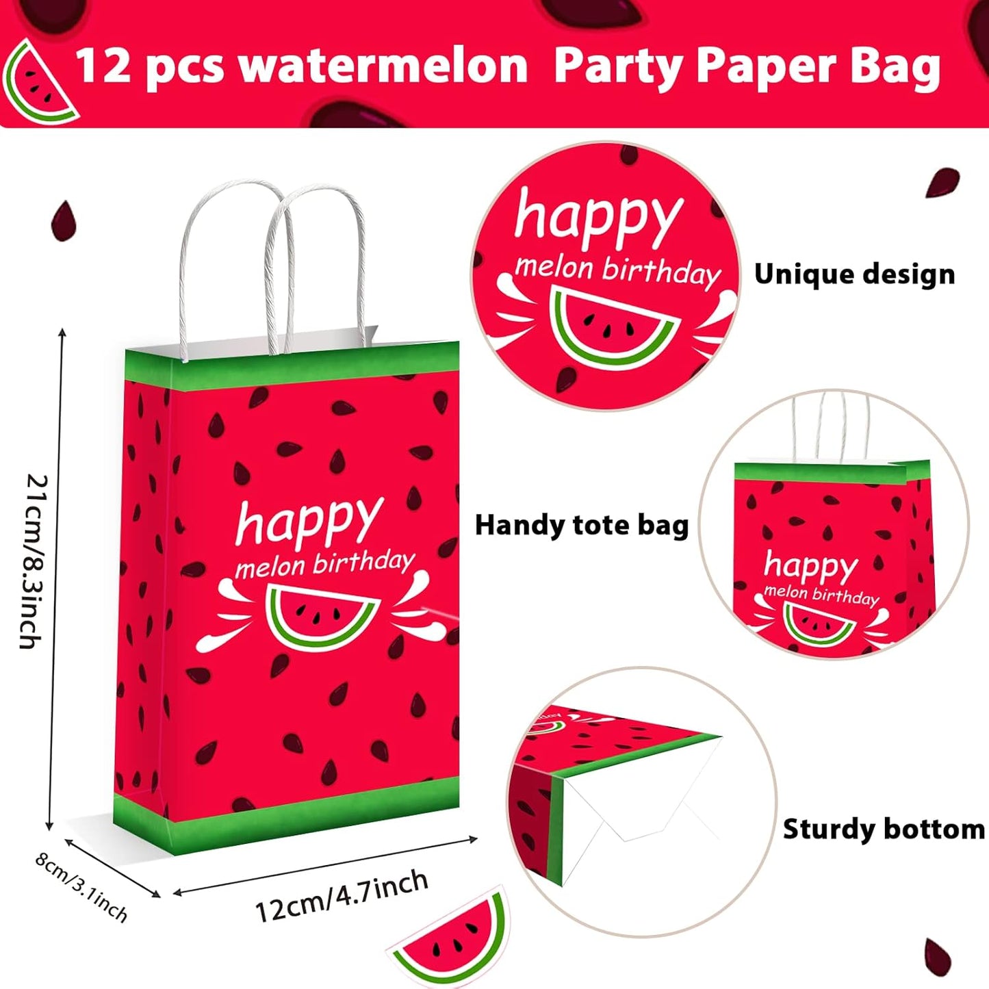 gisgfim 12 Pieces Watermelon Theme Party Bags - Summer Birthday Party Goody Treat Paper Bags - Fruit Theme For Kids Boys Teens Adults