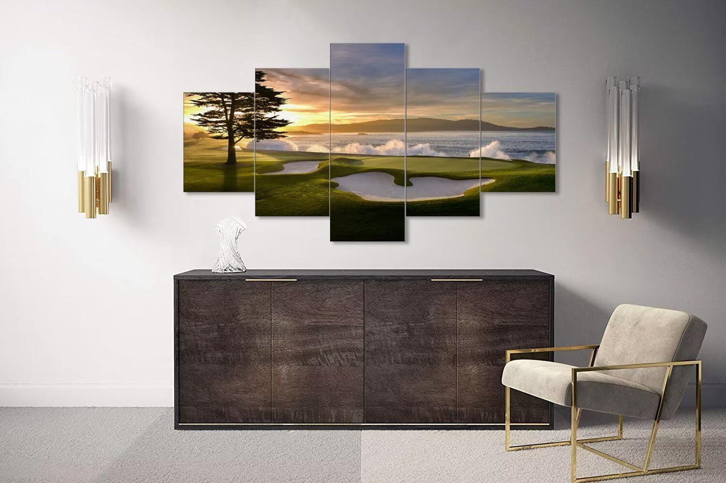 Pebble Beach Golf Course Wall Art for Living Room Bedroom Bathroom Office Wall Decorations Golf Course Pictures Canvas Prints Modern Framed Artwork Ready to Hang(50''W x 24''H)