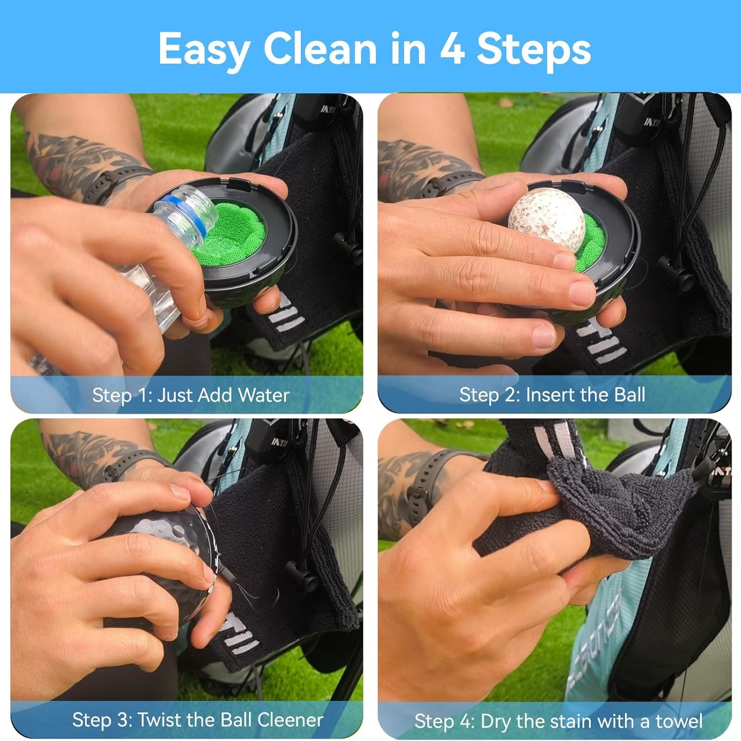 Portable Golf Ball Cleaner More Lightweight, Home Golf Ball Washer for Bag & Cart, with Replaceable Sponges, Clip-On Design, Premium Golf Accessories Gift