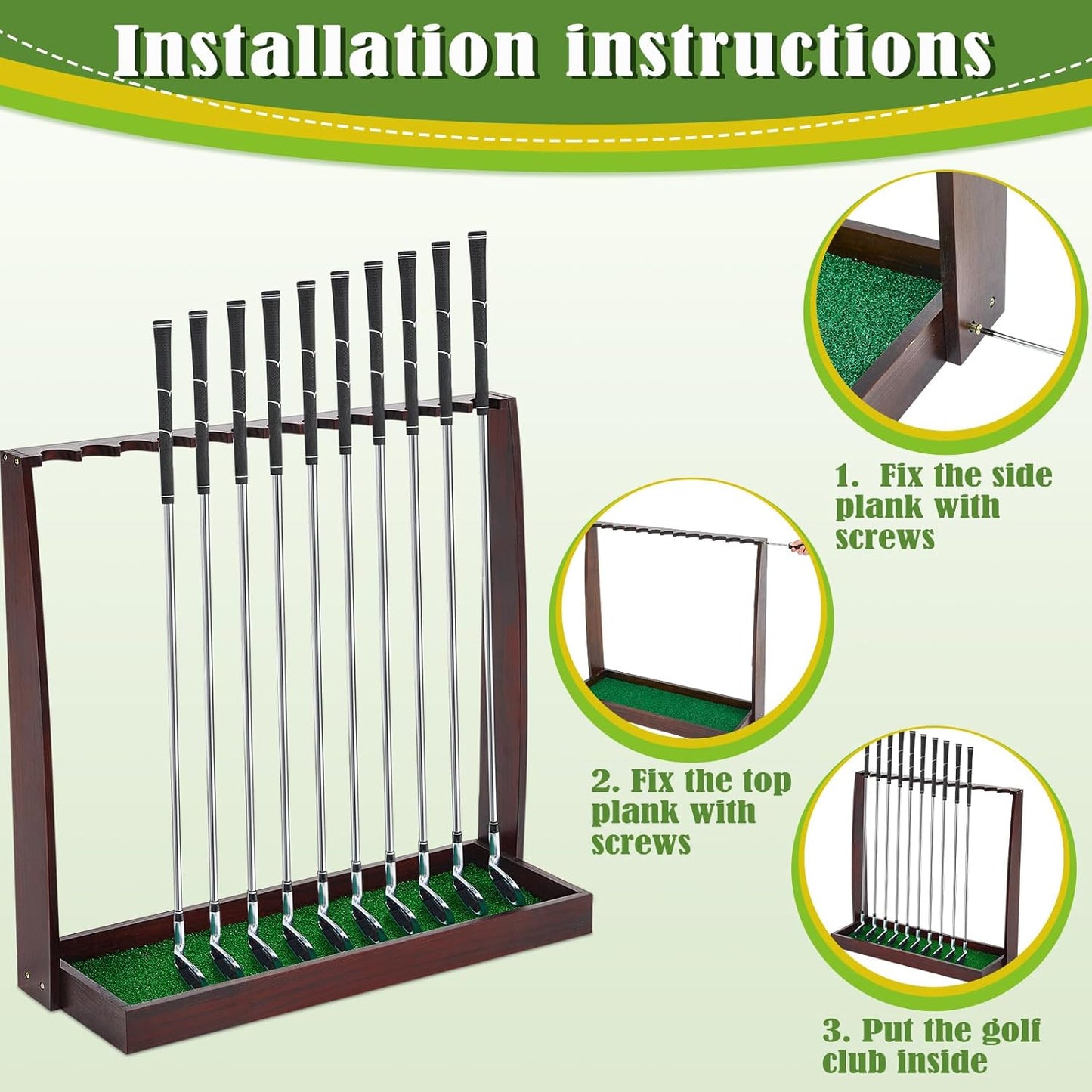 Lenwen Wooden Golf Putter Stand Golf Club Holder Stand Wooden Display Rack Floor Display Rack Club Organizer for Storage Sports Indoor Home Office Simulator Garage