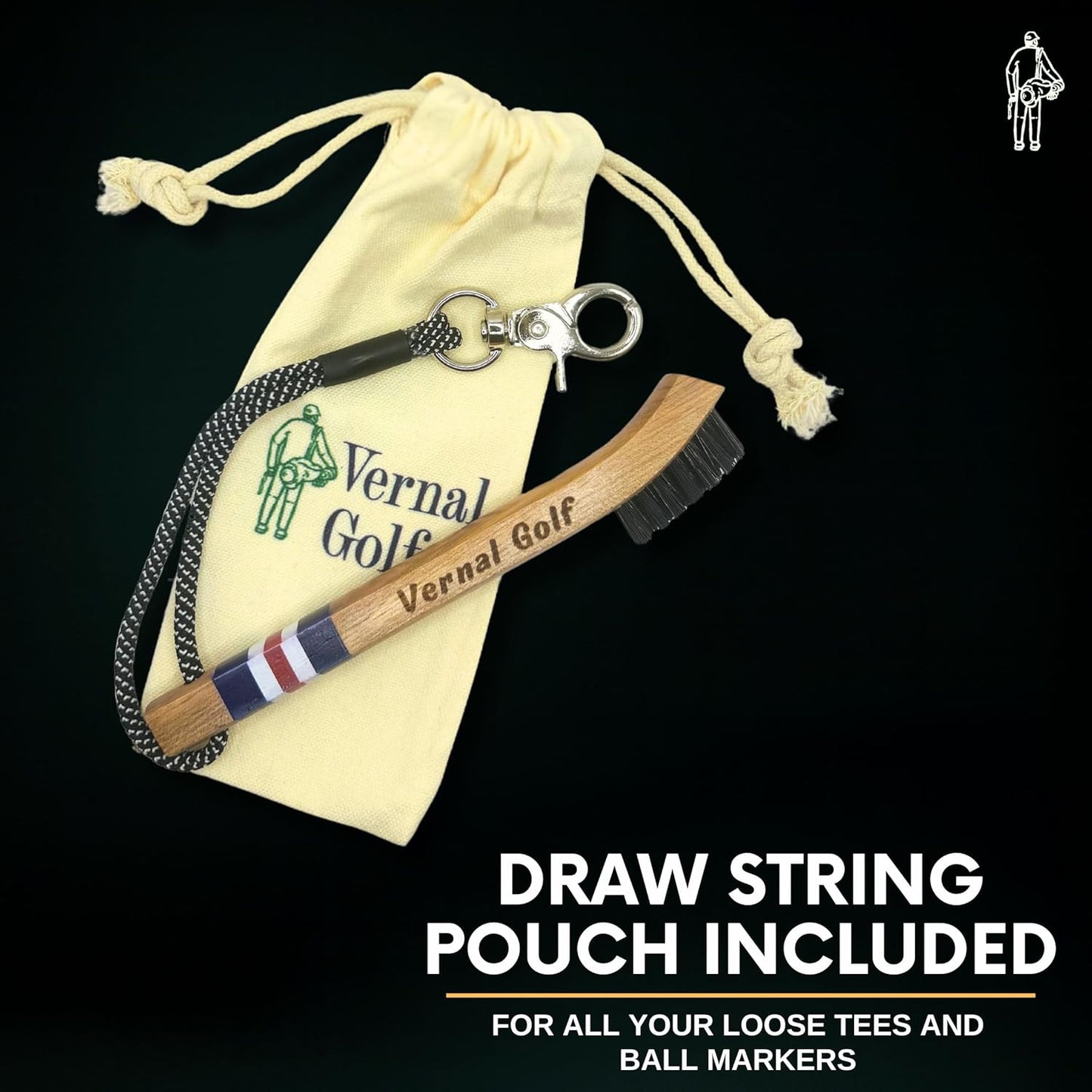 Golf Brush Made from Hickory Wood, Golf Club Groove Cleaner with Secure Clip Attachment for Bags and Carts - Golf Gifts for Men