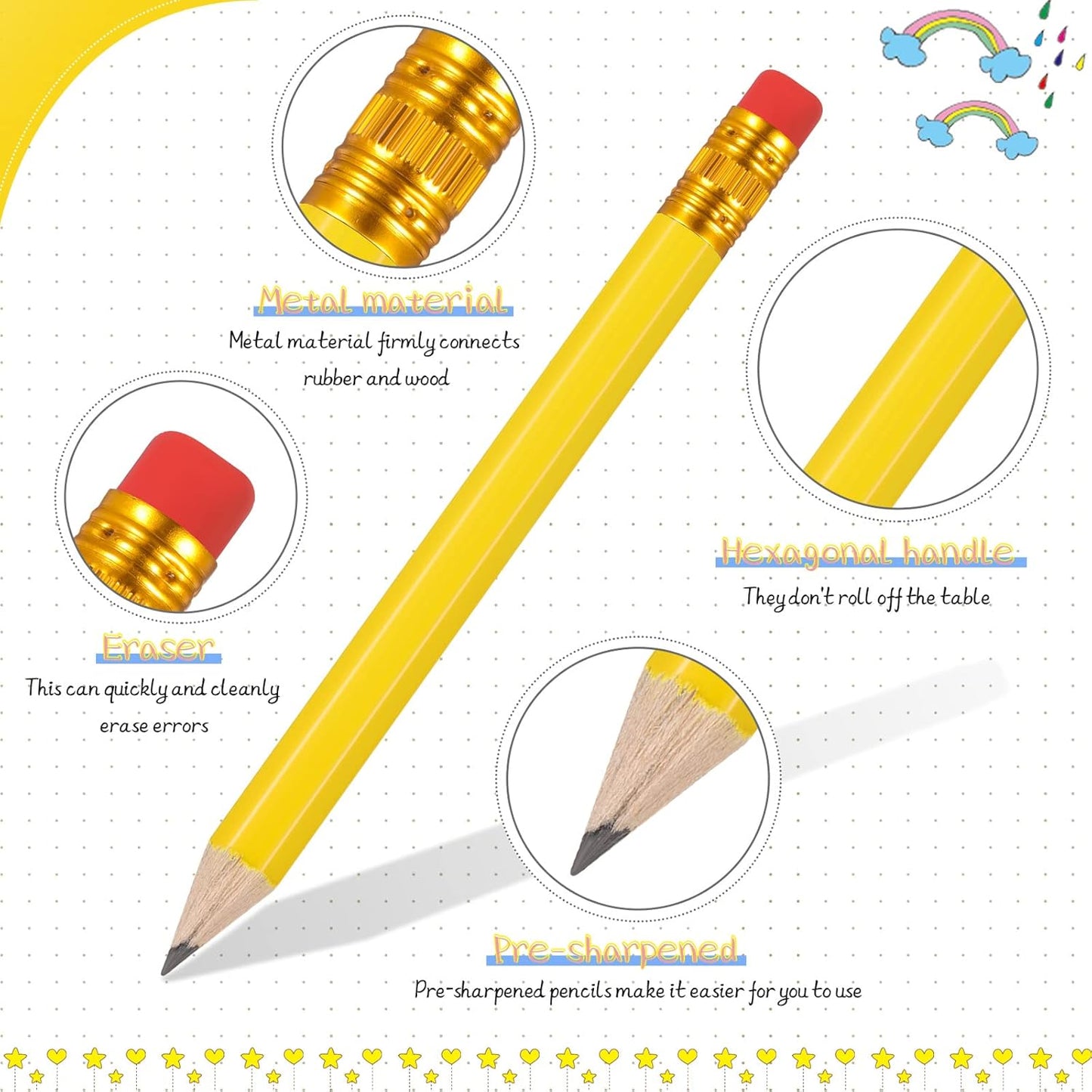 Zonon 24 Pcs Yellow Golf Pencils with Erasers Mini Small Pencils Baby Shower Favors Bulk Hexagon Wooden Sharpened Half Graphite 2B for Golf Event, Wedding, Party Game, School, Company, Pew, Pocket