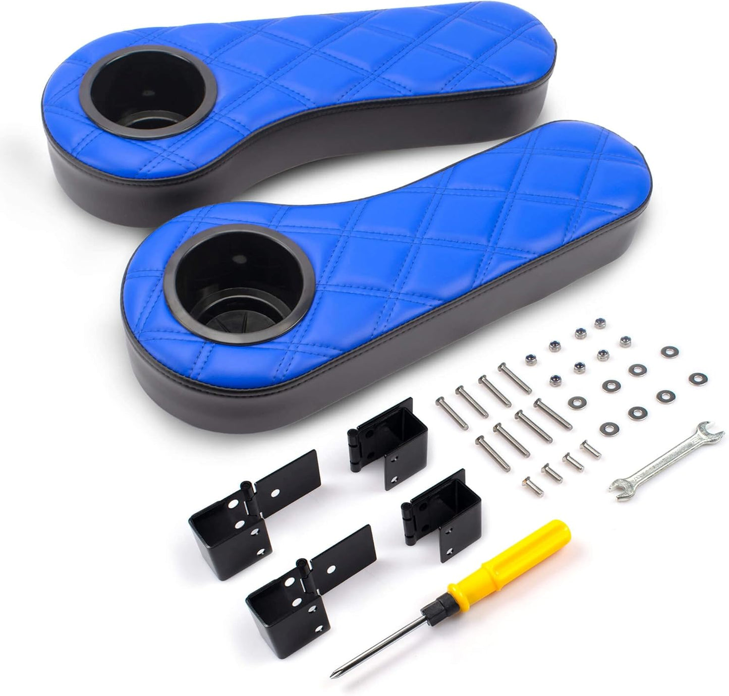 NOKINS Golf Cart Diamond Flip Armrest with Cup Holder, No Drilling Required, Golf Cart Folding Hinged Armrest, Inward Mount, for Club Car EzGo Yamaha Back Seat Kit