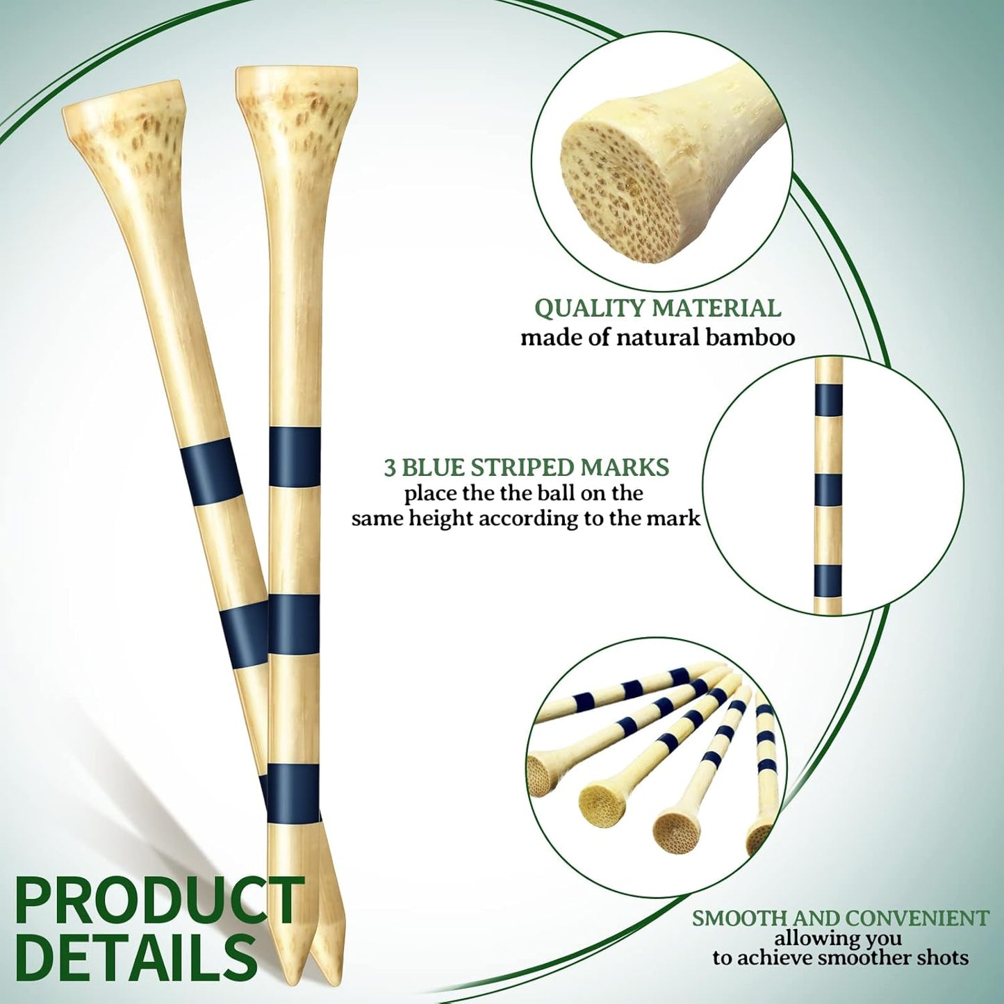 Jadive Bamboo Golf Tees 3-1/4 Inches Stable Long Wooden Tees for Golf Activities, Natural Color and Blue