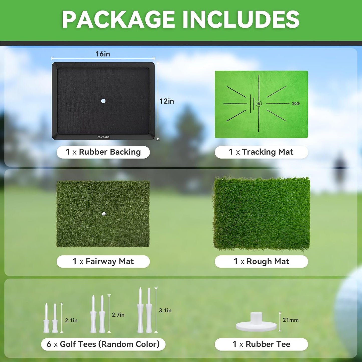 Golf Hitting Mat, Golf Training Mat for Swing Path Feedback Detection Batting,Extra Replaceable Golf Practice Mat 16"x12", Golf Gifts for Men Women for Home Indoor Outdoor