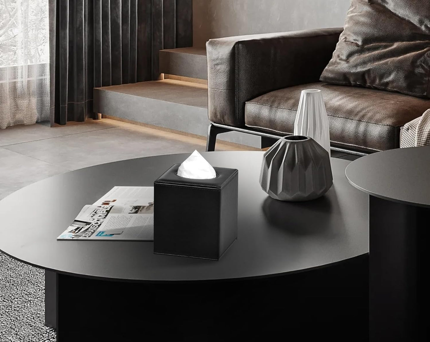 Tissue Box Cover Square Tissue Box Holder for Bathroom (Black)