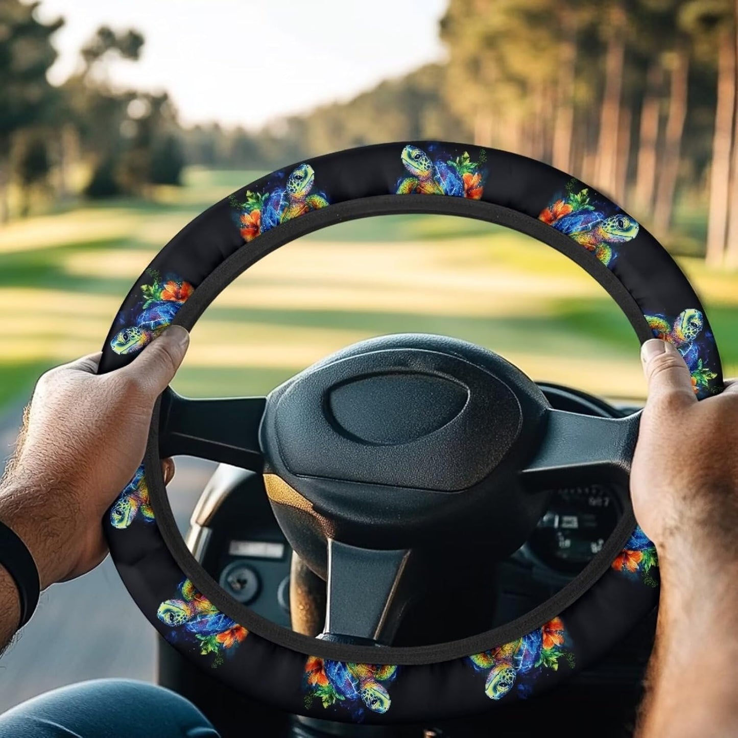 Turtle Golf Cart Steering Wheel Cover Flower 13-14 Inch Golf Cart Steering Wheel Covers Anti-Slip Sun Shade Club Car Accessories Decor Easy to Install and Clean