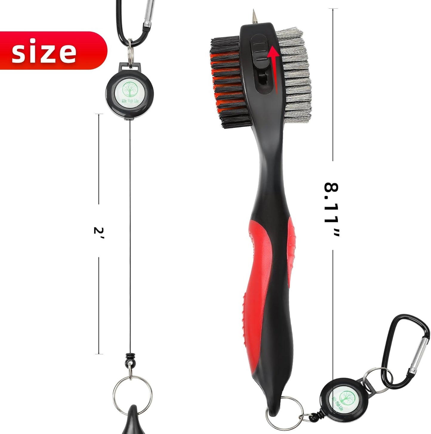 Mile High Life Golf Club Brush, Club Groove Cleaner with 2 Ft Retractable Extension Cord and Aluminum Carabiner, Golf Bag Accessories for Men and Women