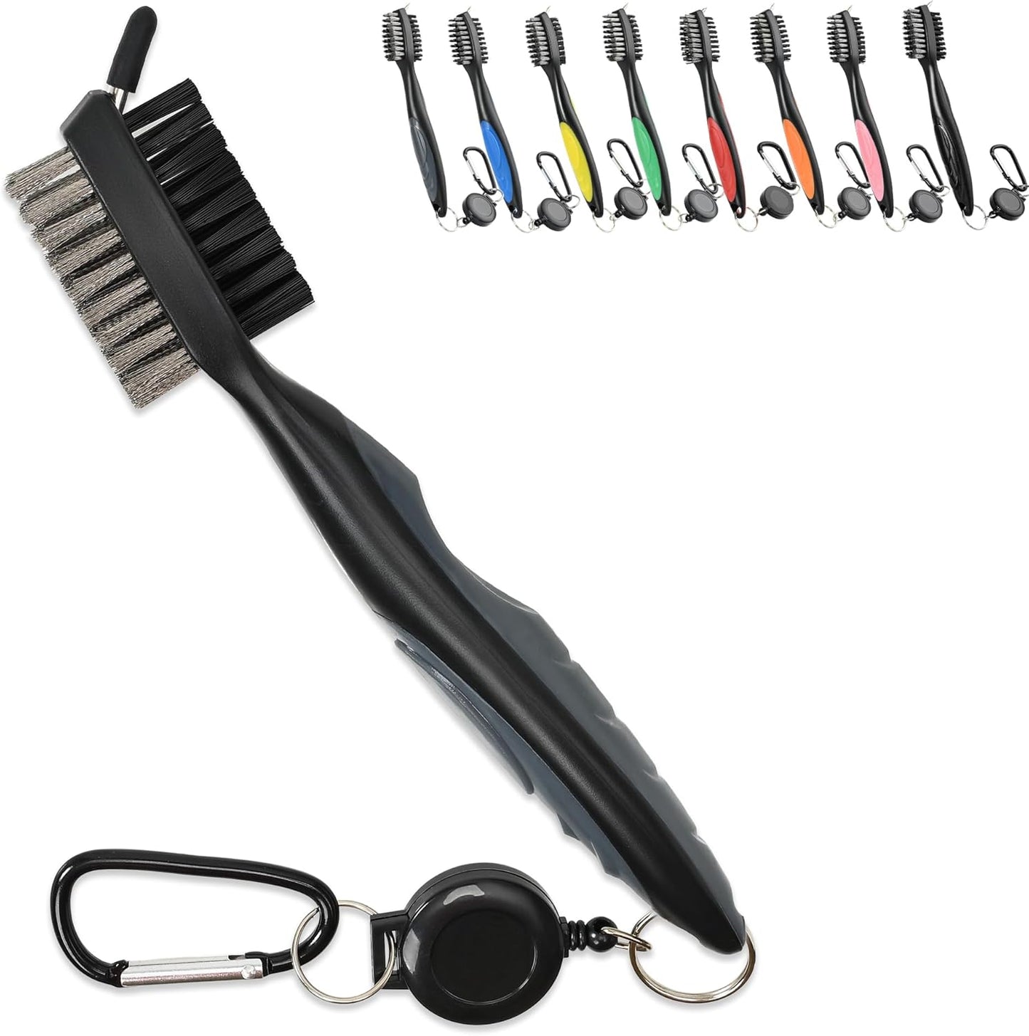 Mile High Life Golf Club Brush, Club Groove Cleaner with 2 Ft Retractable Extension Cord and Aluminum Carabiner, Golf Bag Accessories for Men and Women