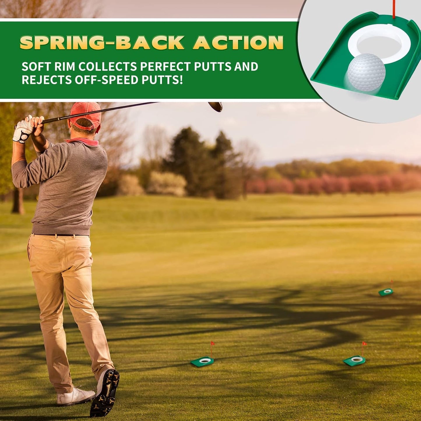 Sotiff 3 Pcs Golf Putting Cup Golf Hole Training Aids Putters with Plastic Flag for Adult Office Garage Yard Indoor Outdoor Practice