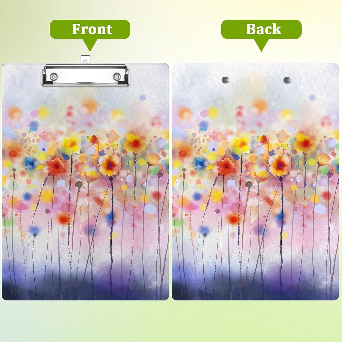 Watercolor Floral Clipboard,Decorative Acrylic Clipboard with Low Profile Metal Clip for Office,School,Teachers,Students Standard Letter Size 9x12.5