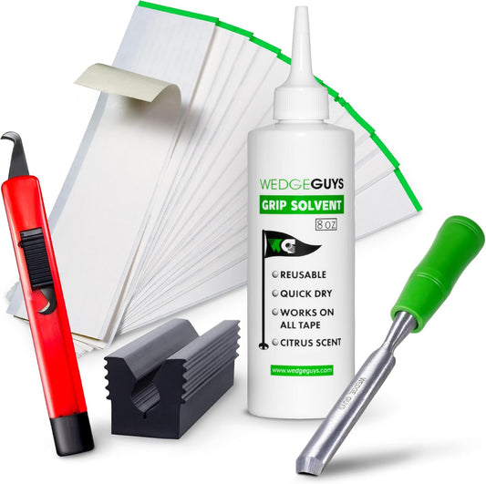 Wedge Guys Golf Grip Kits for Regripping Golf Clubs - Professional Quality - Options Include Hook Blade, 15 or 30 Tape Strips, 5 or 8 oz Solvent, Grip Tape Remover, Bench Vise & Rubber Clamp