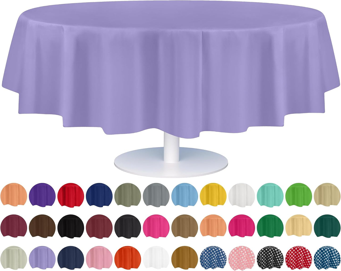 Grandipity 12 Pack Premium Disposable Plastic Tablecloth 84" Inch Decorative Round Table Cover - Lavender