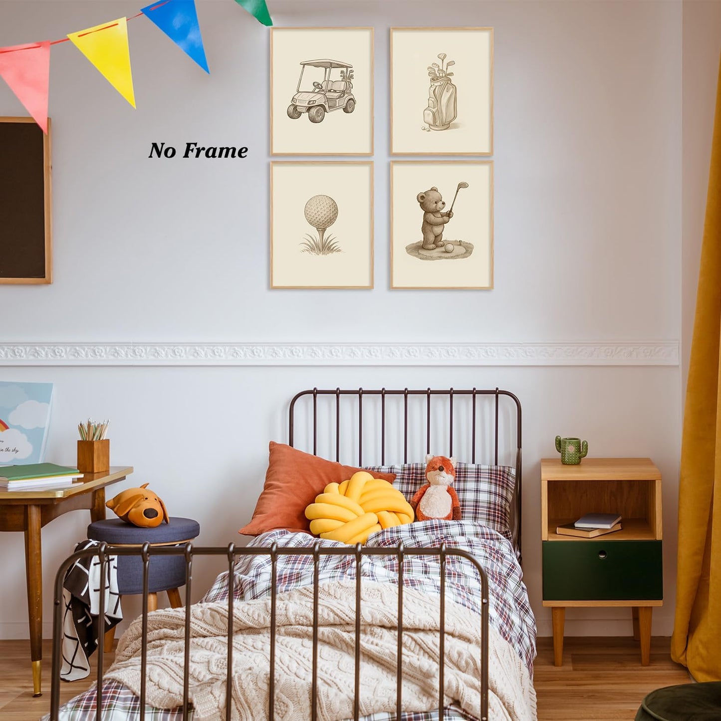 Boat Wades Vintage Bear Golfing Wall Art Prints Set of 4, Golf Nursery Decor, Retro Golf Cart Bag Bear Golfer Posters Pictures Wall Decor for Home Office Kids Room Playroom, 8x10 Unframed
