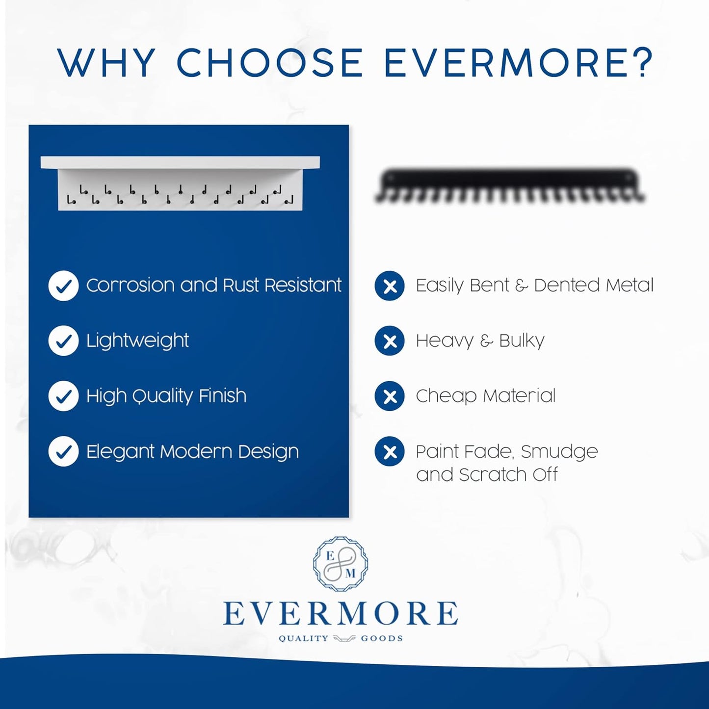 EVERMORE Medal Hanger Display and Trophy Shelf with Hooks - Wooden Medal Holder for Wall Mount Ribbon Display, Trophy Display Shelf for Gymnastics, Soccer, Running Race Medals Awards Rack