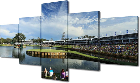 TPC Sawgrass Golf Course Pictures for Living Room Office Wall Decor Florida, USA Golf Course Pictures Wall Art Home Decor 5 Pieces Painting Posters Framed Canvas Prints Ready to Hang - 50" W x 24" H