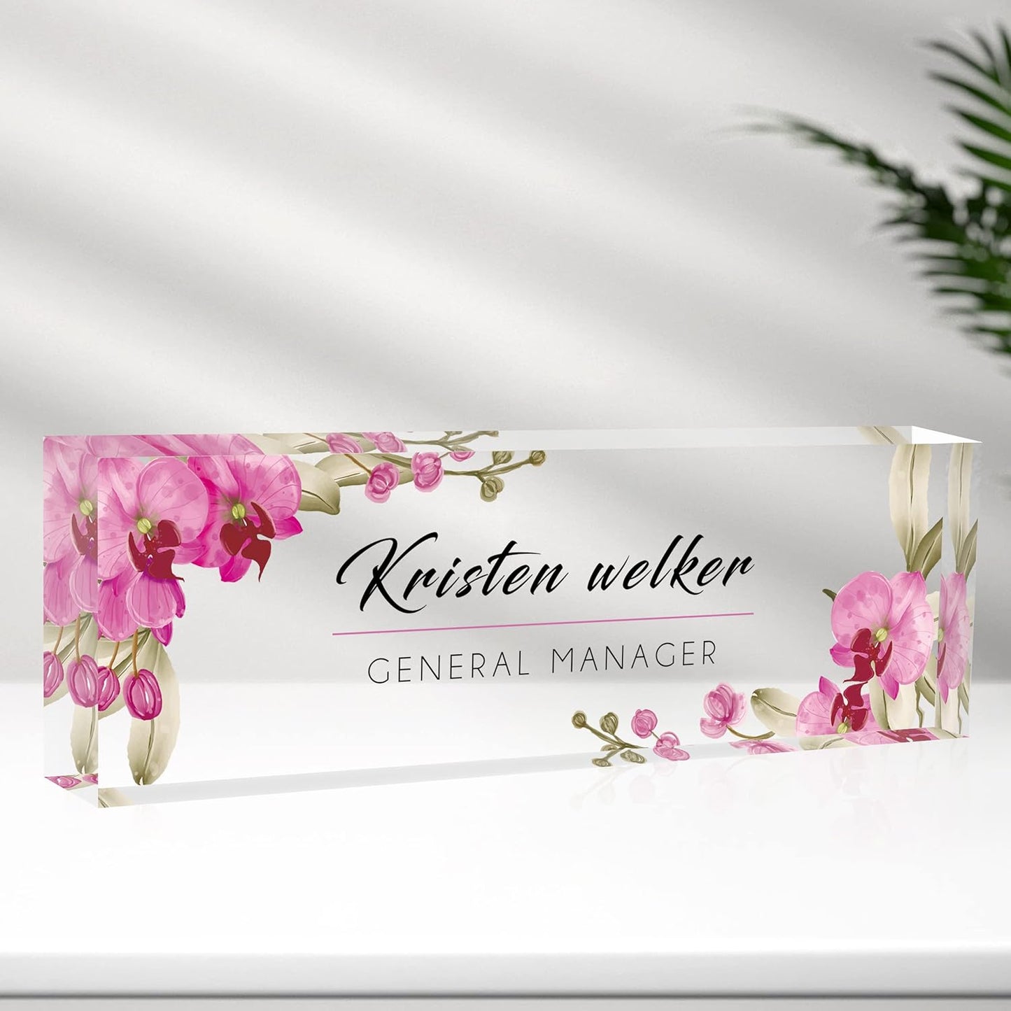 Personalized Name Plate for Desk Custom Acrylic Desk Name Plate Custom Employee Appreciation Gifts Office Gifts for Women, Men, Boss, Coworkers, Teacher, Nurse (Butterfly Orchid)